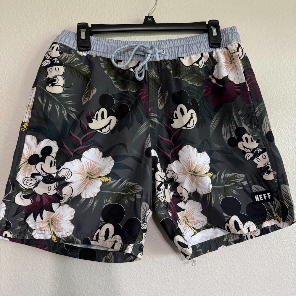 Neff Tropical Mickey Mouse Swim Trunks Mens Medium Printed‎ 5" Inseam Shorts